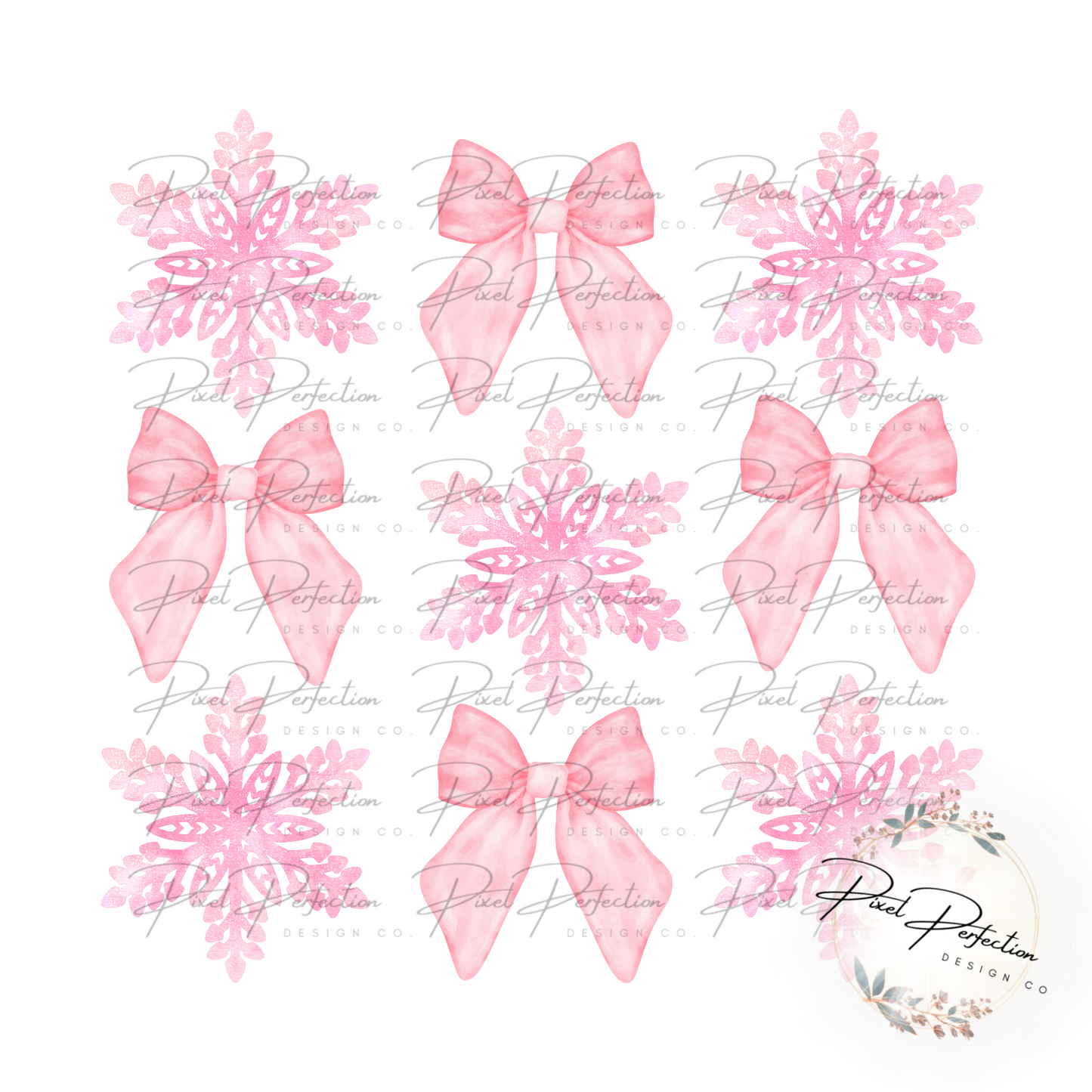 Pink Bows & Snowflakes PNG