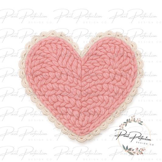 Pink yarn heart with lace png