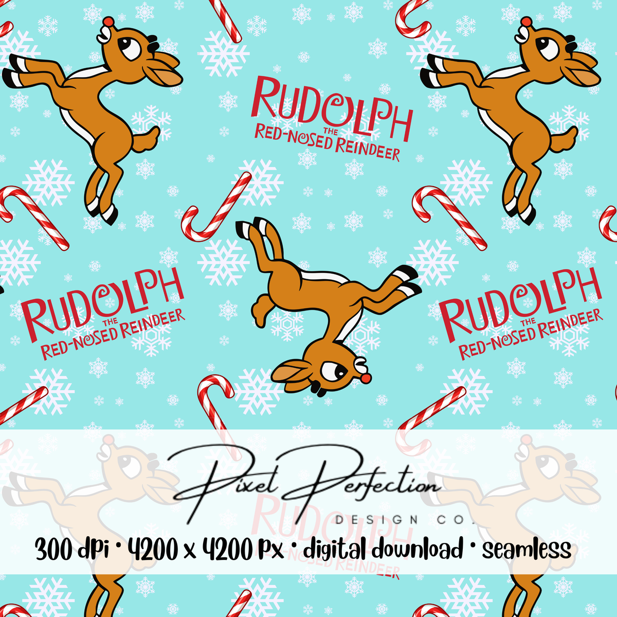 Classic Rudolph with candy cane seamless