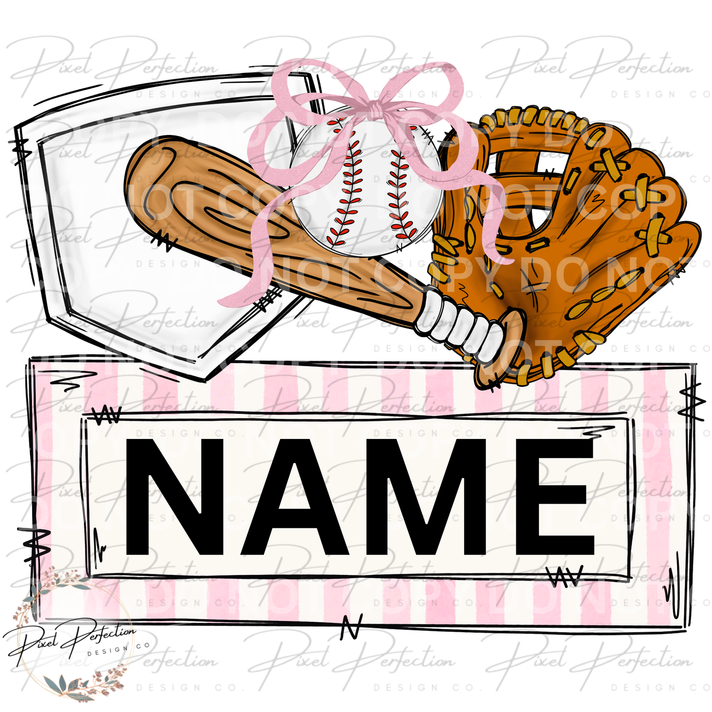 Girly Baseball With bow name plate