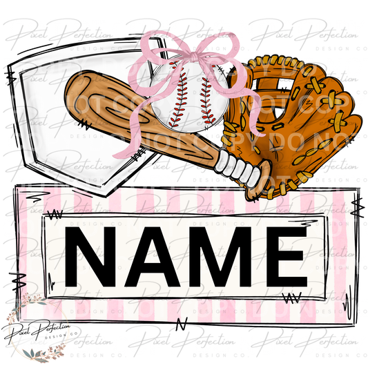 Girly Baseball With bow name plate