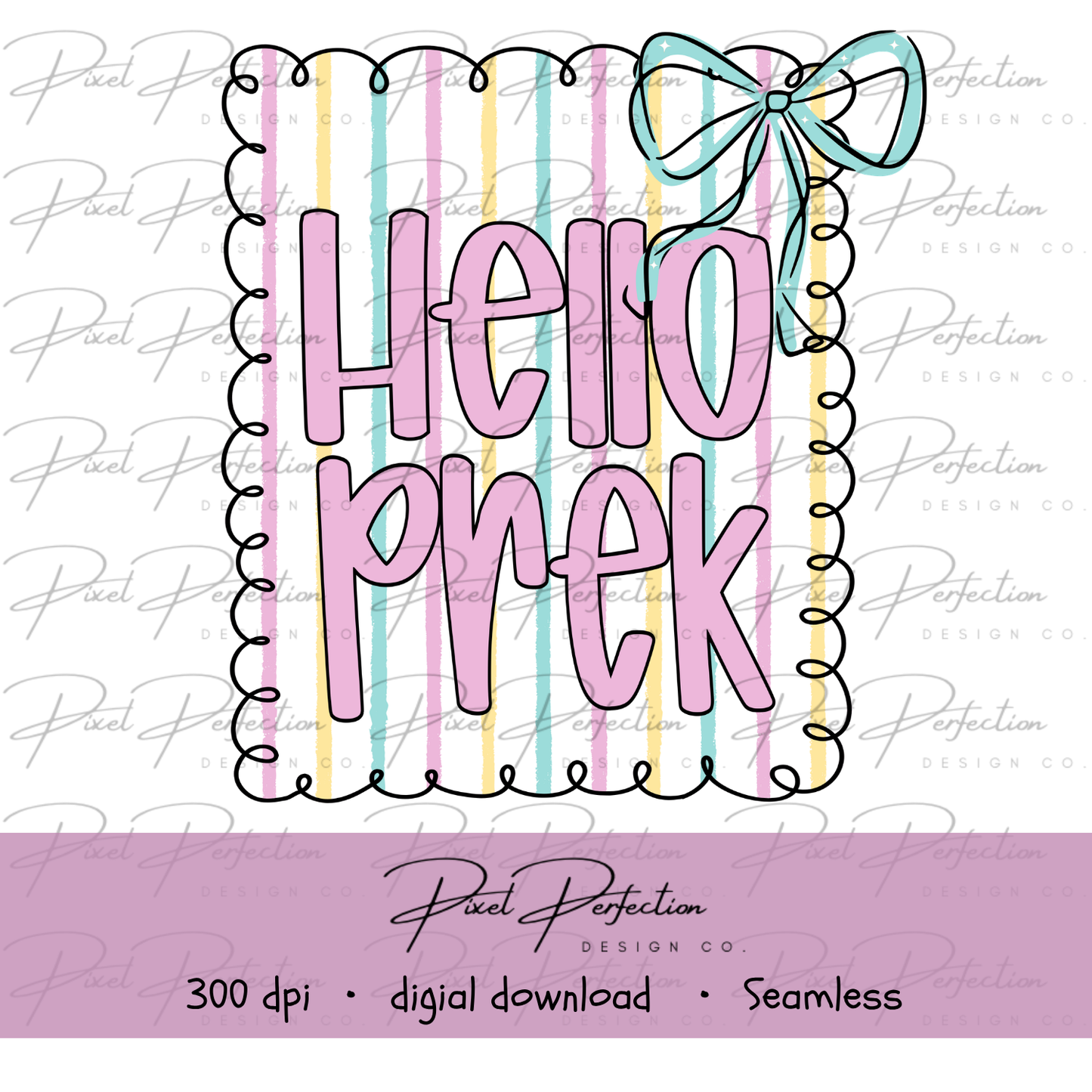 Back to school doodle stripe matching hello prek png