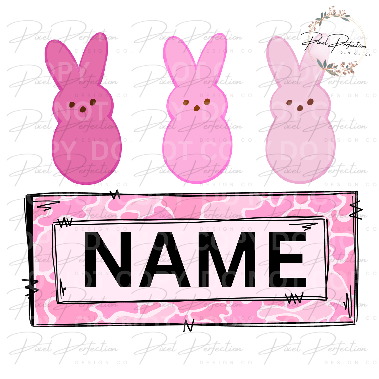 Girl Easter bunnies peeps camo name plate