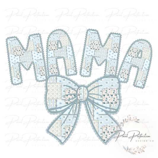 Mama with bow blue floral quilted patchwork PNG