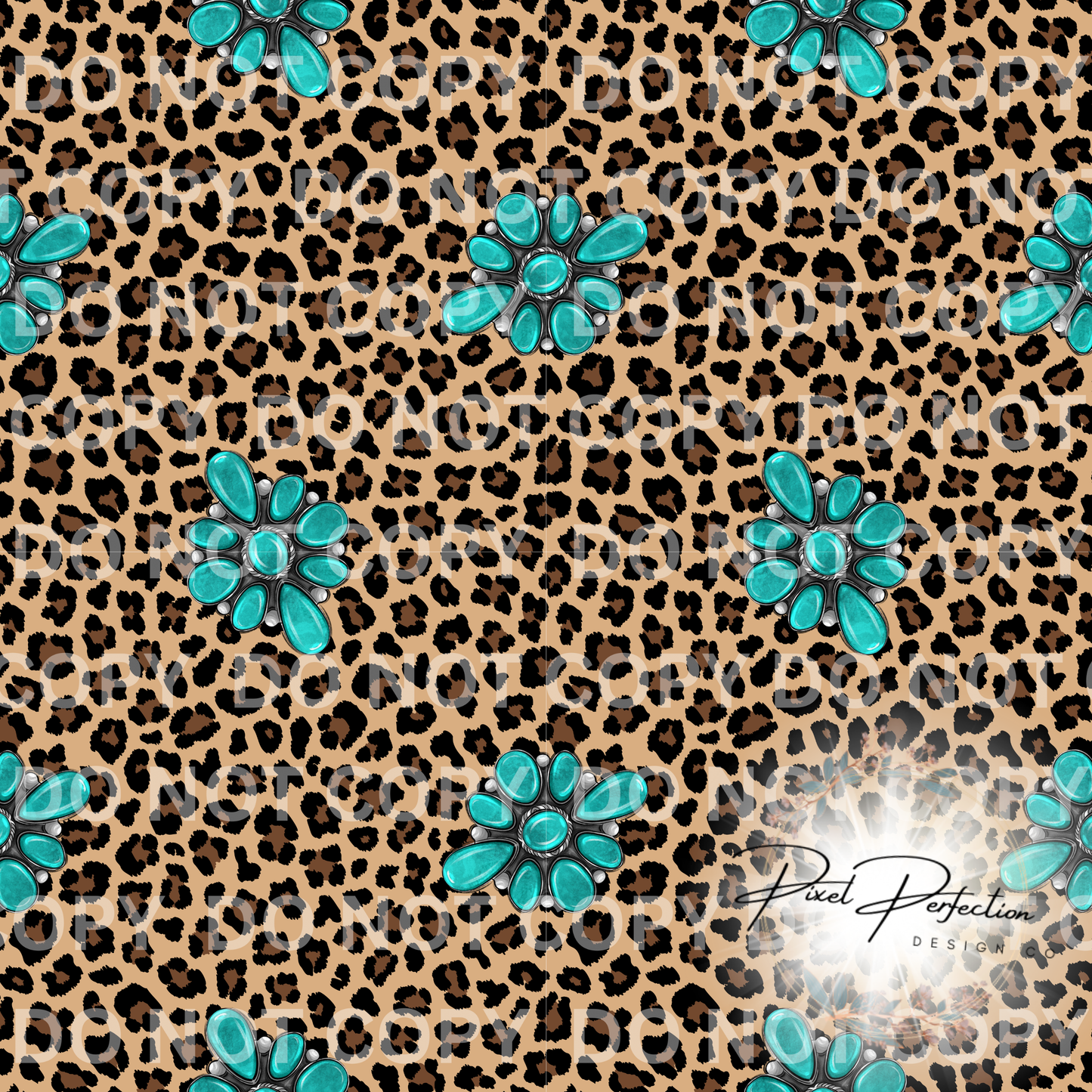 Western leopard and turquoise seamless