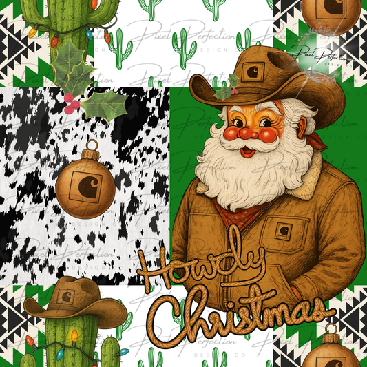 Howdy Christmas western blue collar Santa patchwork seamless