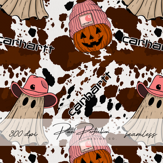 Blue collar girls fall pumpkin and ghost cowhide seamless