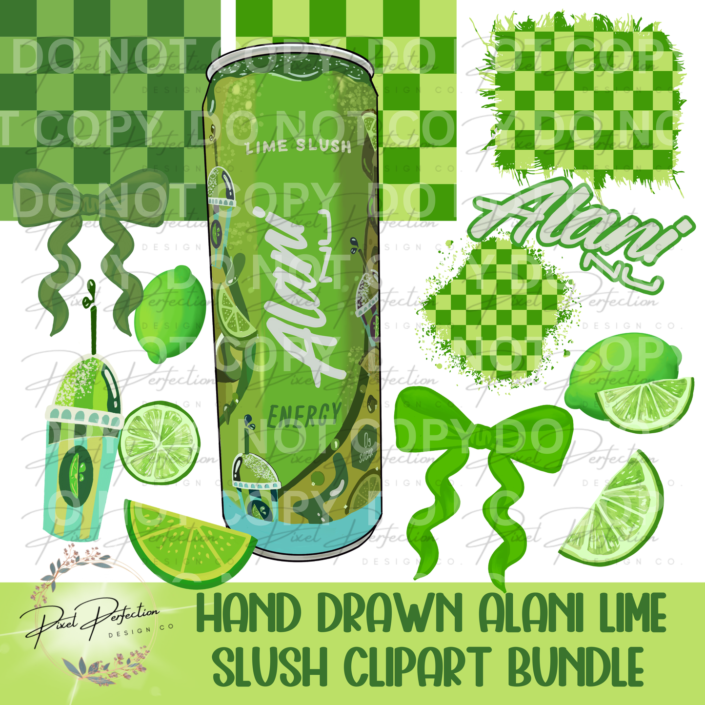 Alani lime slush clipart bundle with matching backgrounds