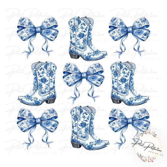 Blue Cowgirl boots and bows #2 PNG
