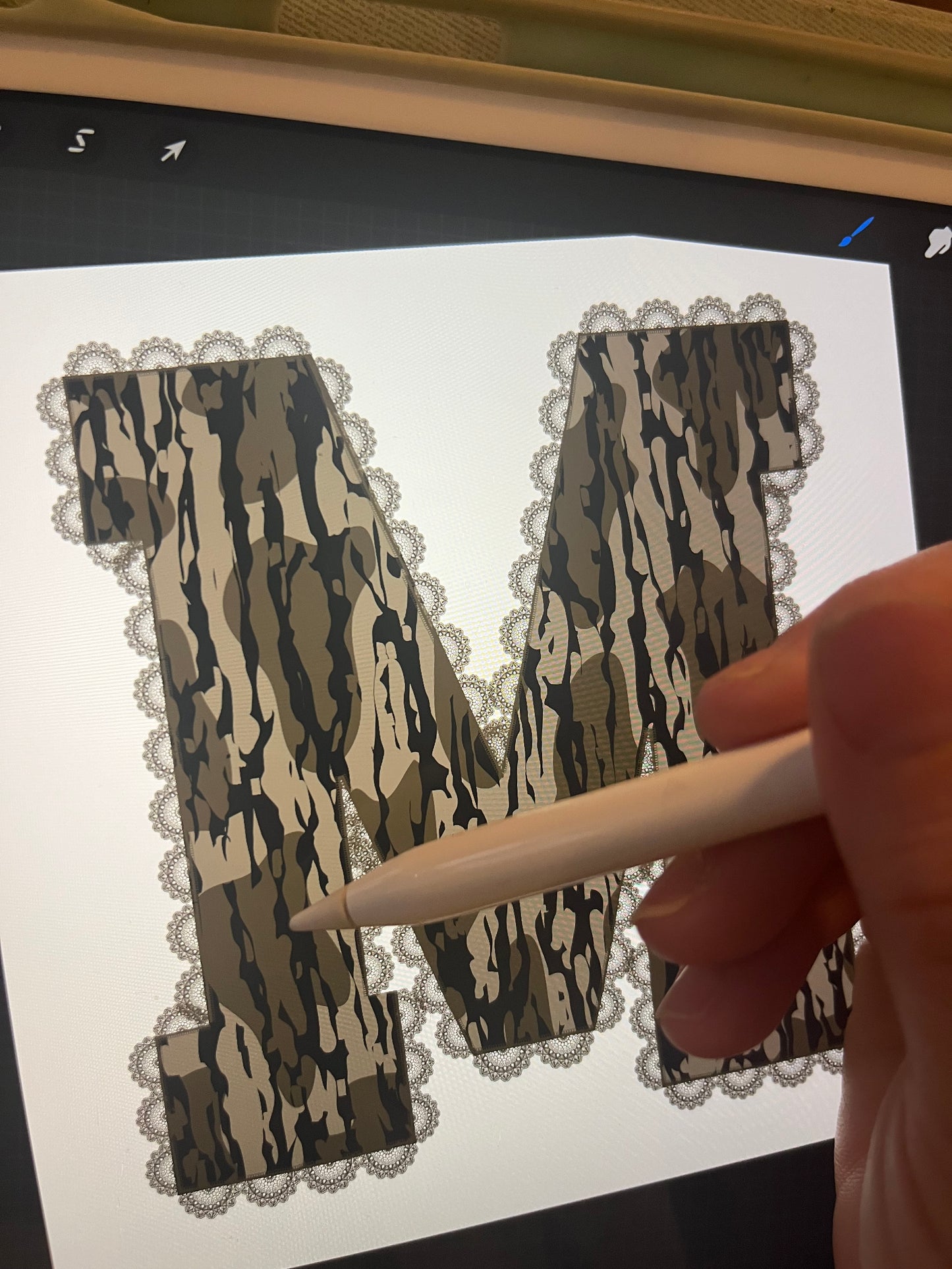 Faux lace embroidery camo Mama png