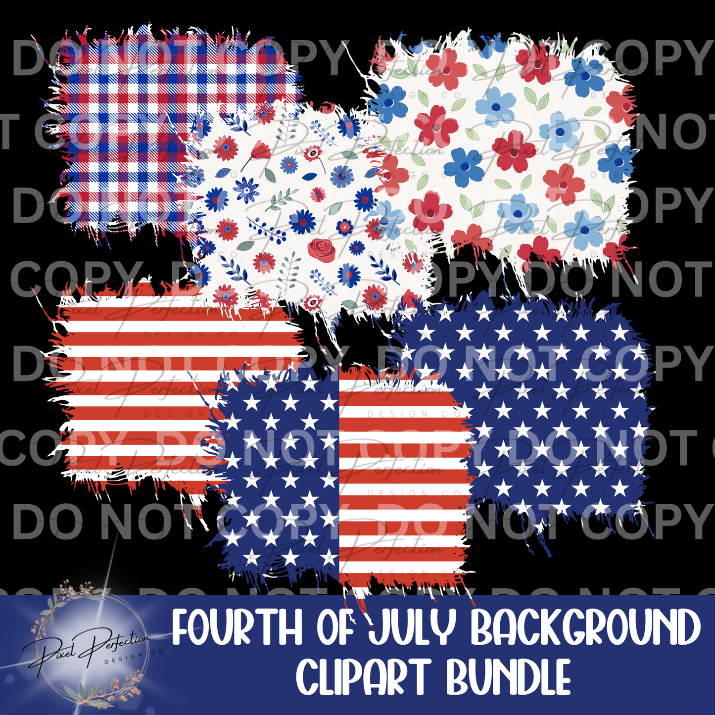 Fourth of July frayed background clipart bundle