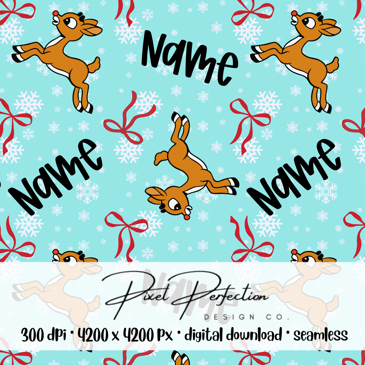 Editable name Classic Rudolph with bow seamless