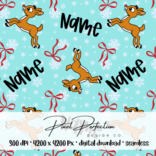Editable name Classic Rudolph with bow seamless