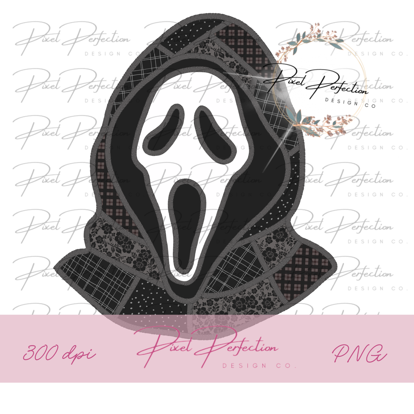 Patchwork Ghostface faux embroidery png