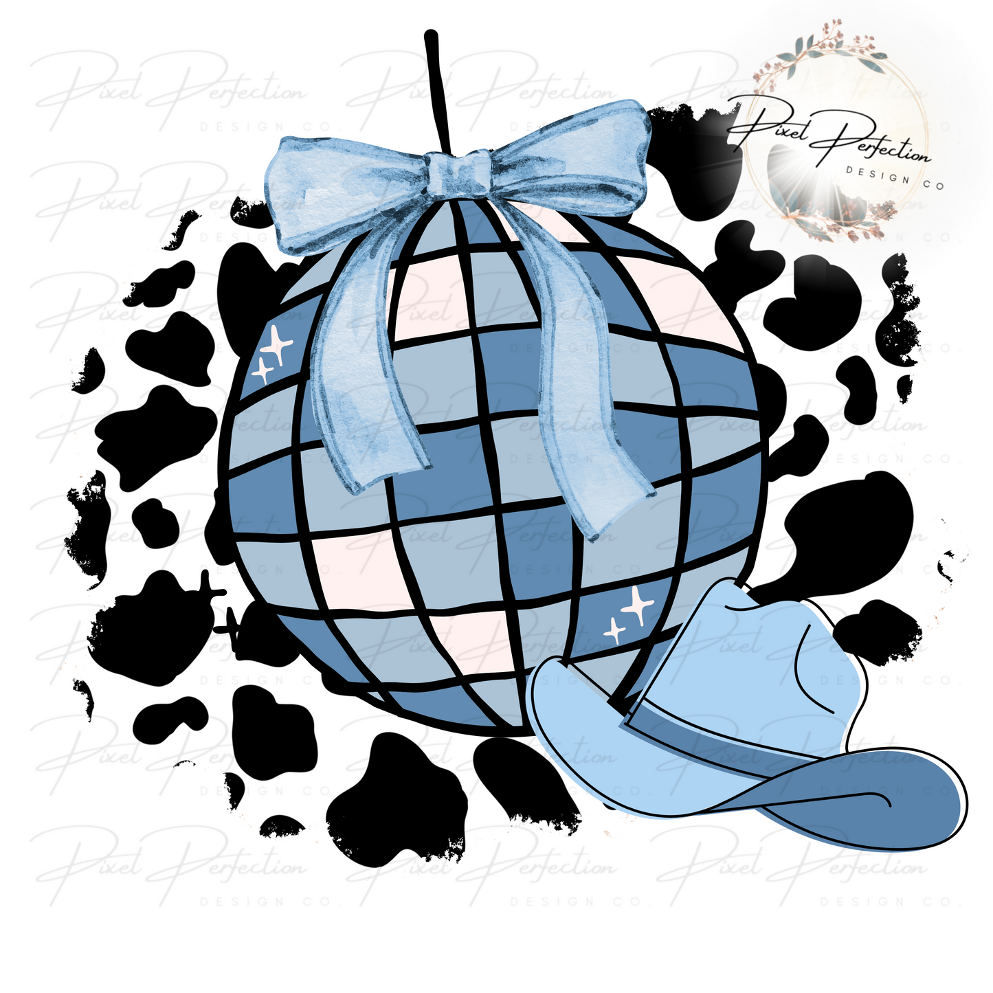 Blue Disco Cowgirl with cow print PNG