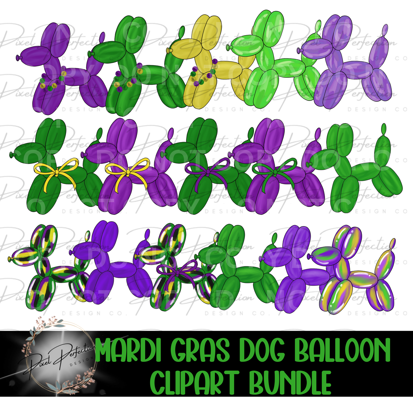 Mardi Gras balloon dog clipart bundle
