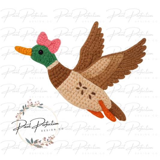 Duck with a bow faux crocheted yarn png