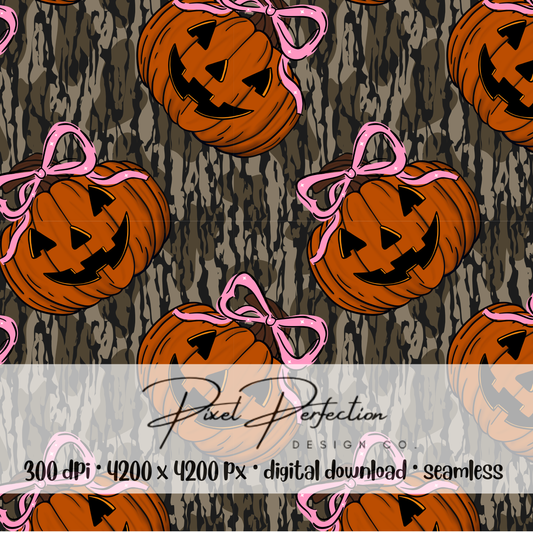 Girl Camo jackolantern with bow seamless