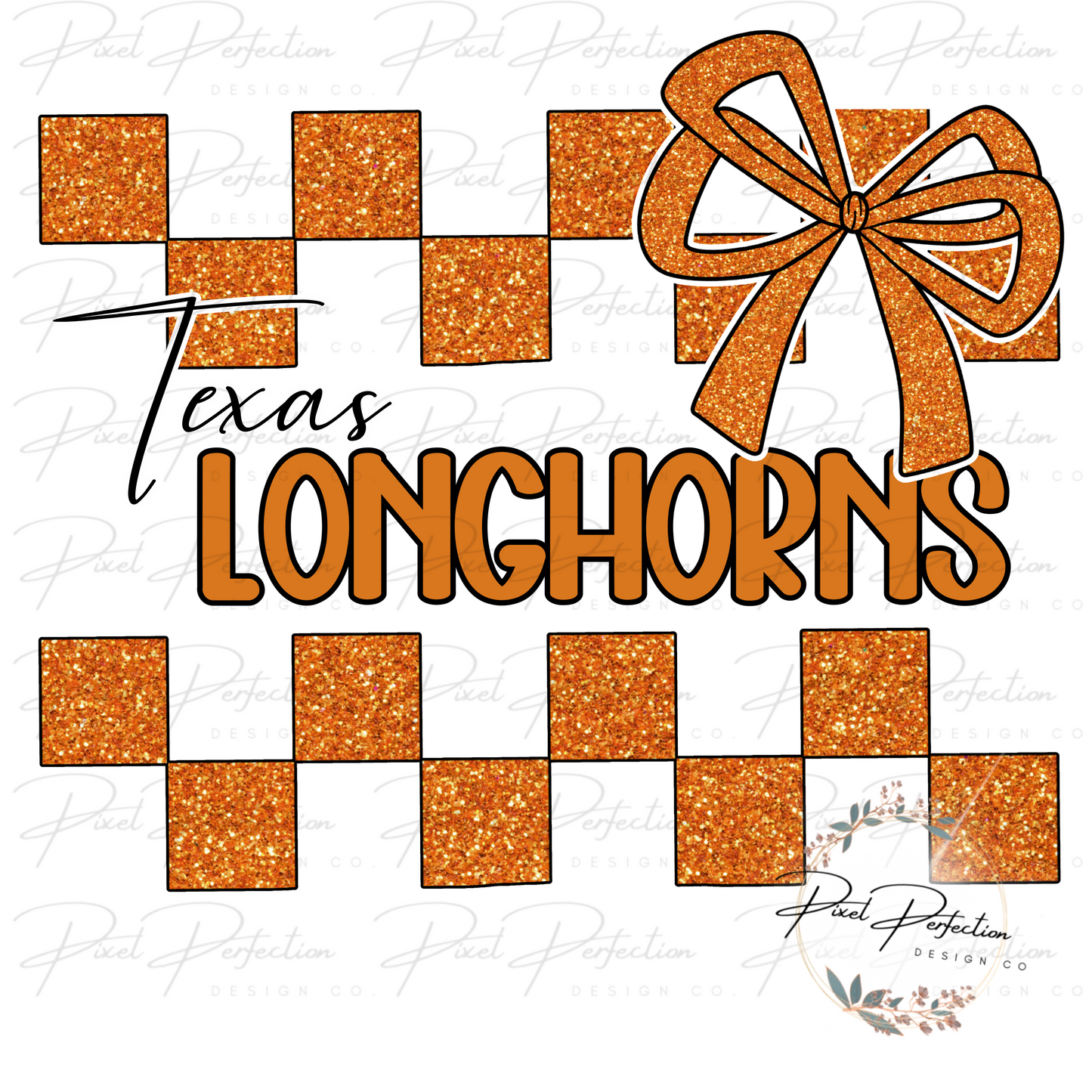Glitter checkered with bow Texas football PNG
