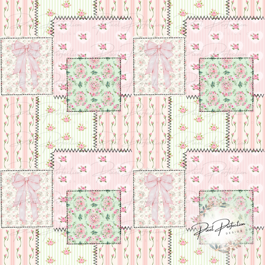 Pink floral quilted patchwork with bow seamless