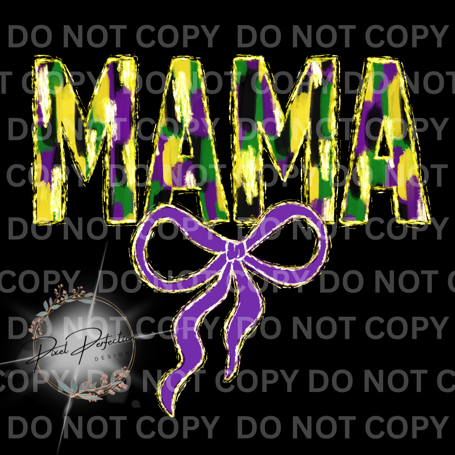 Mardi Gras brush stroke mama with bow png