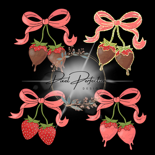 Strawberries with bow clipart bundle