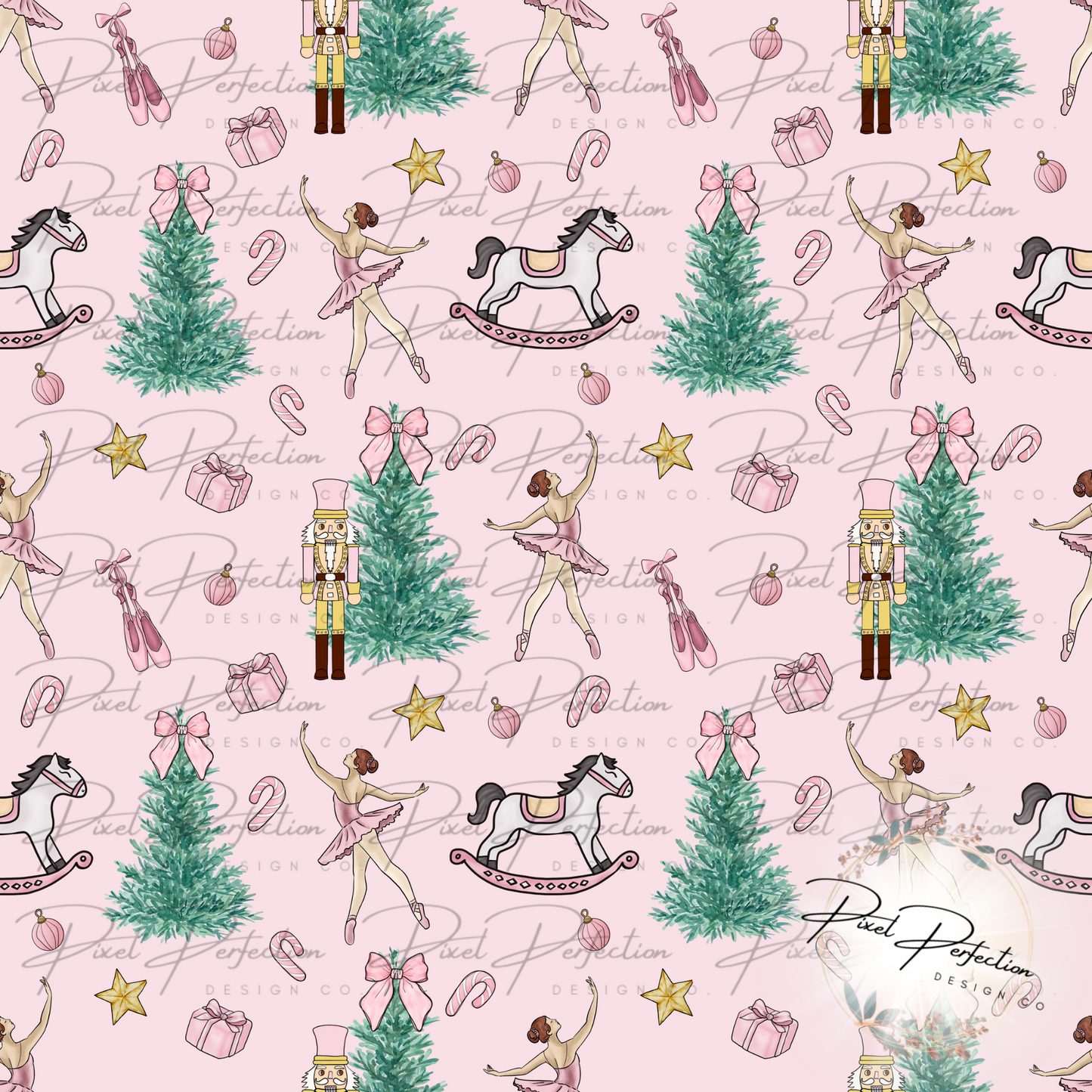 Nutcracker Ballerina Girlie Christmas with Pink background Seamless