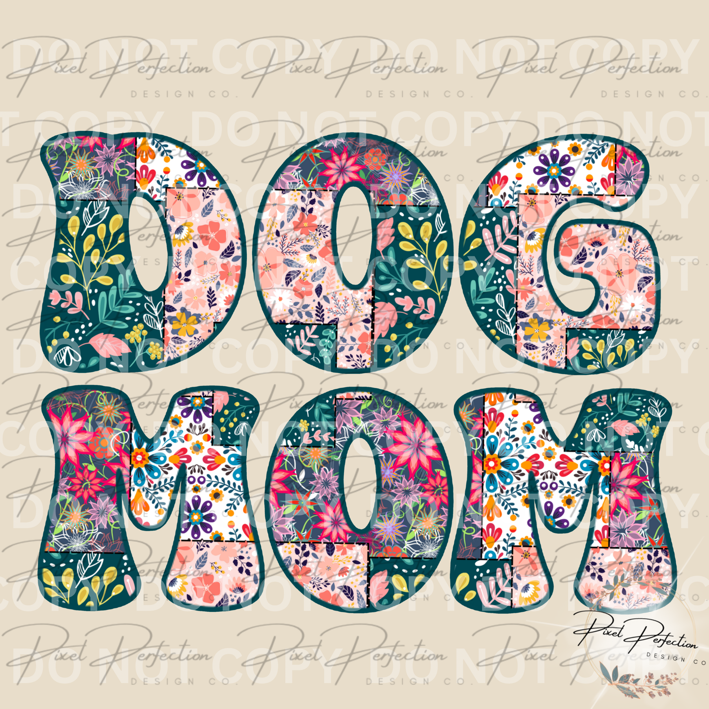 Dog mom spring patchwork letters png