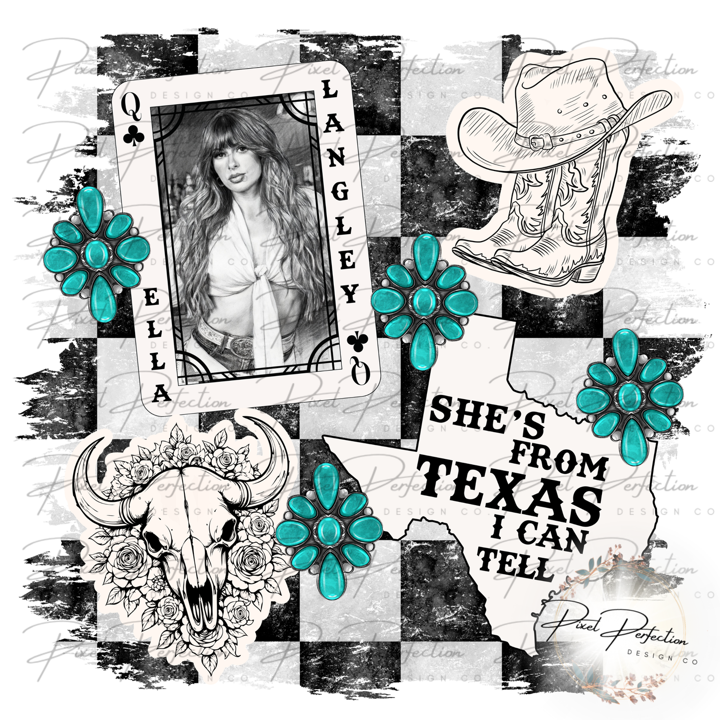 Ella She’s from Texas I can tell checkered PNG