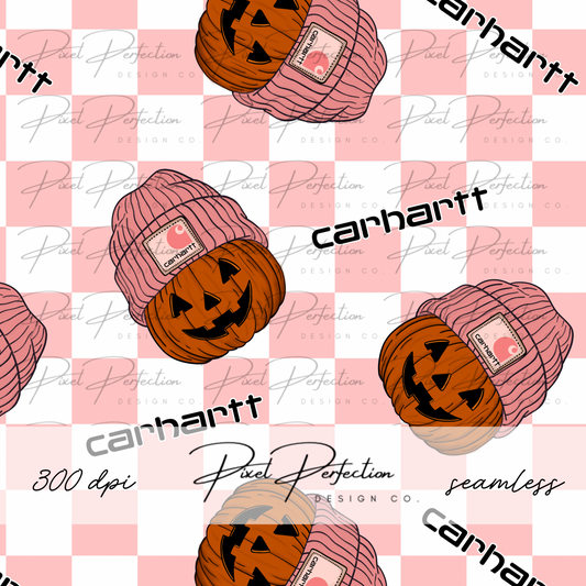 Blue collar girls fall pumpkin checkered seamless
