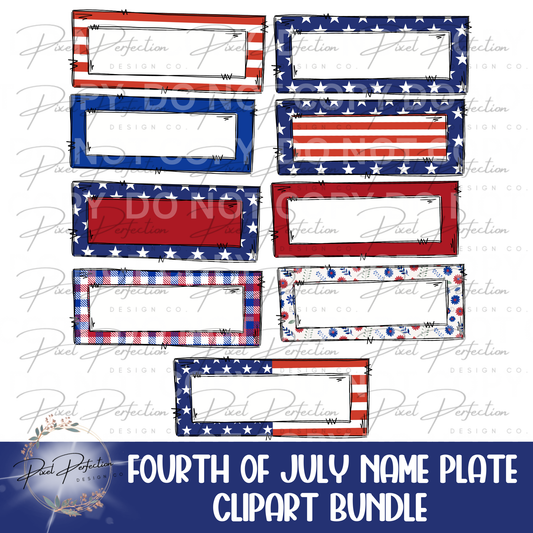 Fourth of July name plate clipart bundle
