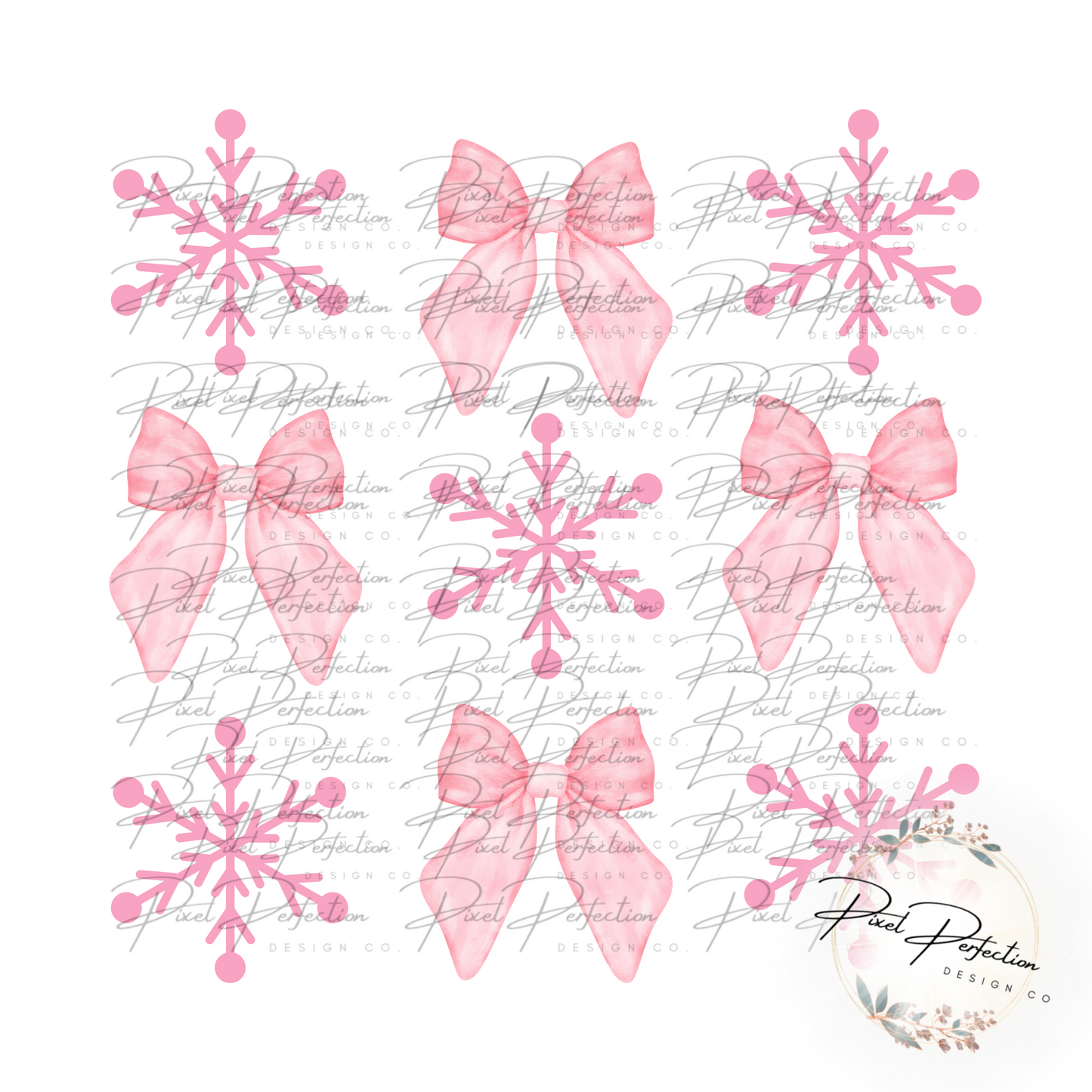 Pink Snowflakes & Bows PNG