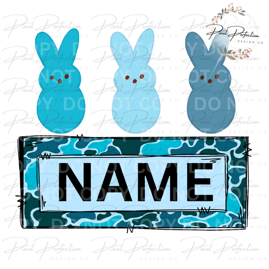 Boy Easter bunnies peep camo name plate png