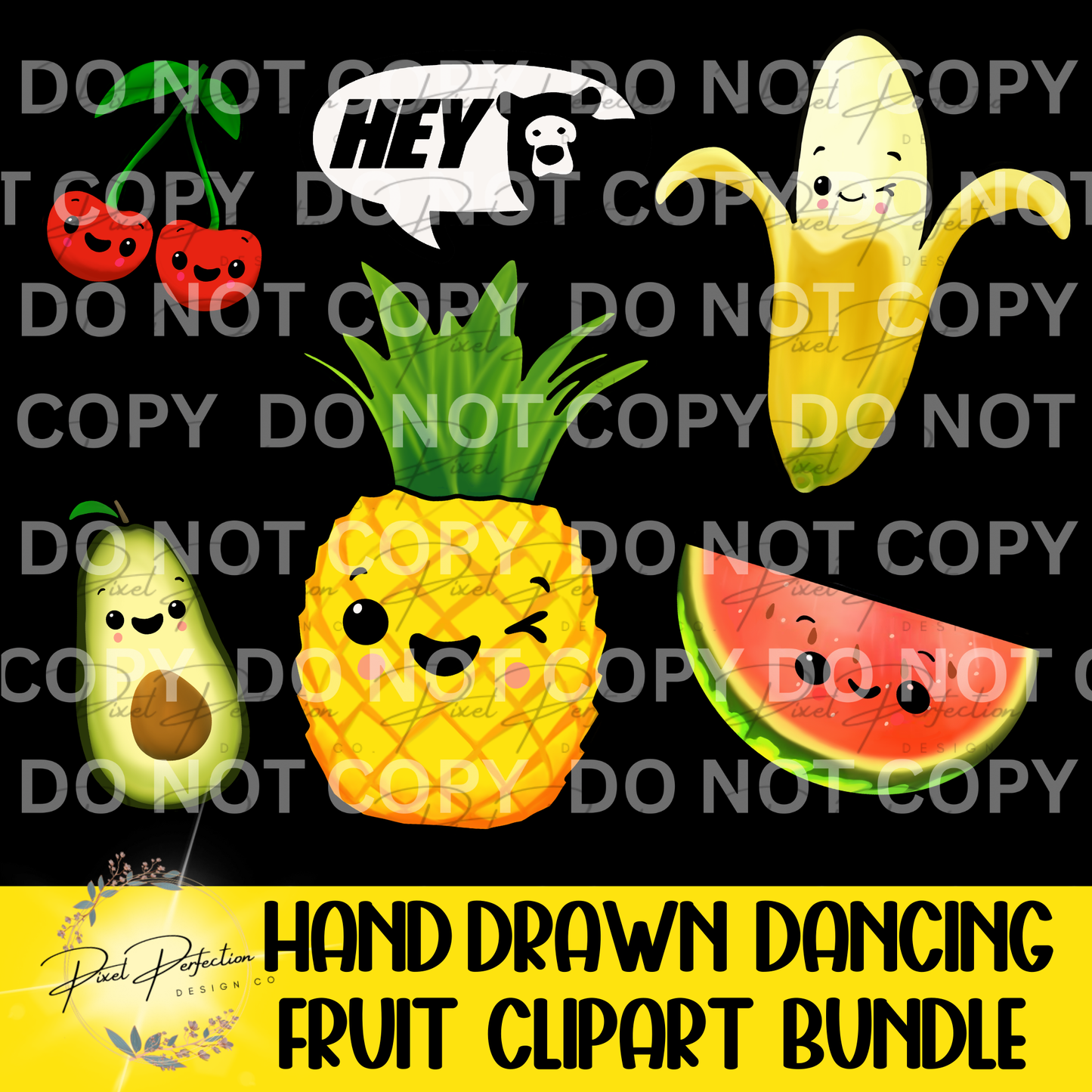 Hand drawn Dancing fruit clipart bundle