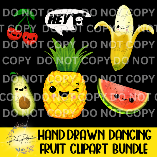 Hand drawn Dancing fruit clipart bundle