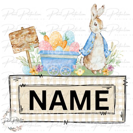 Boy Vintage bunny Easter name plate png