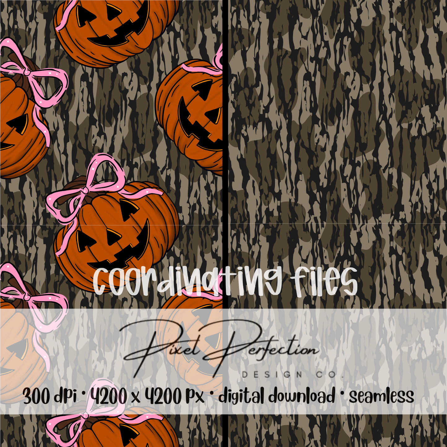 Girl Camo jackolantern with bow with coordinating camo seamless