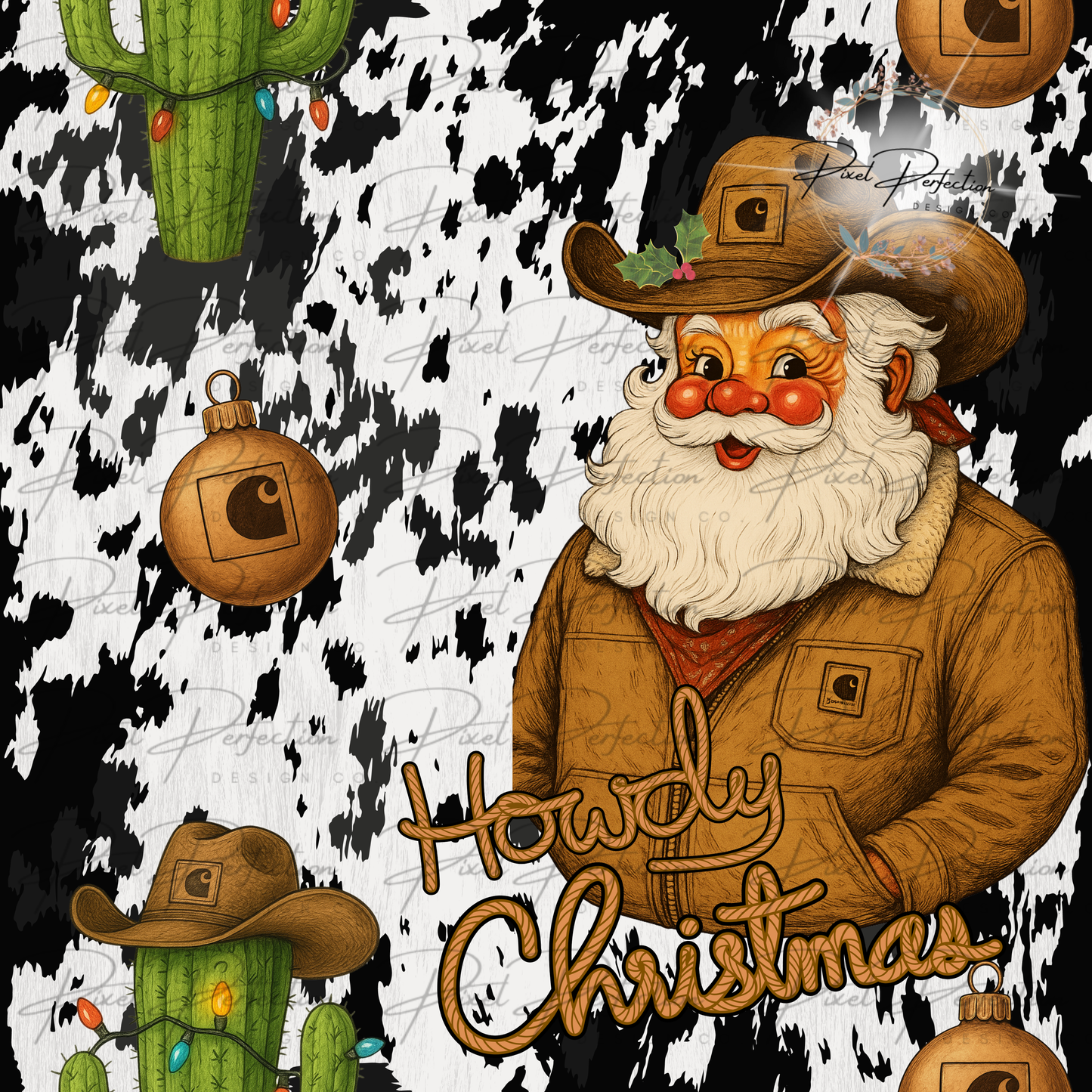 Howdy Christmas western blue collar Santa seamless cowprint