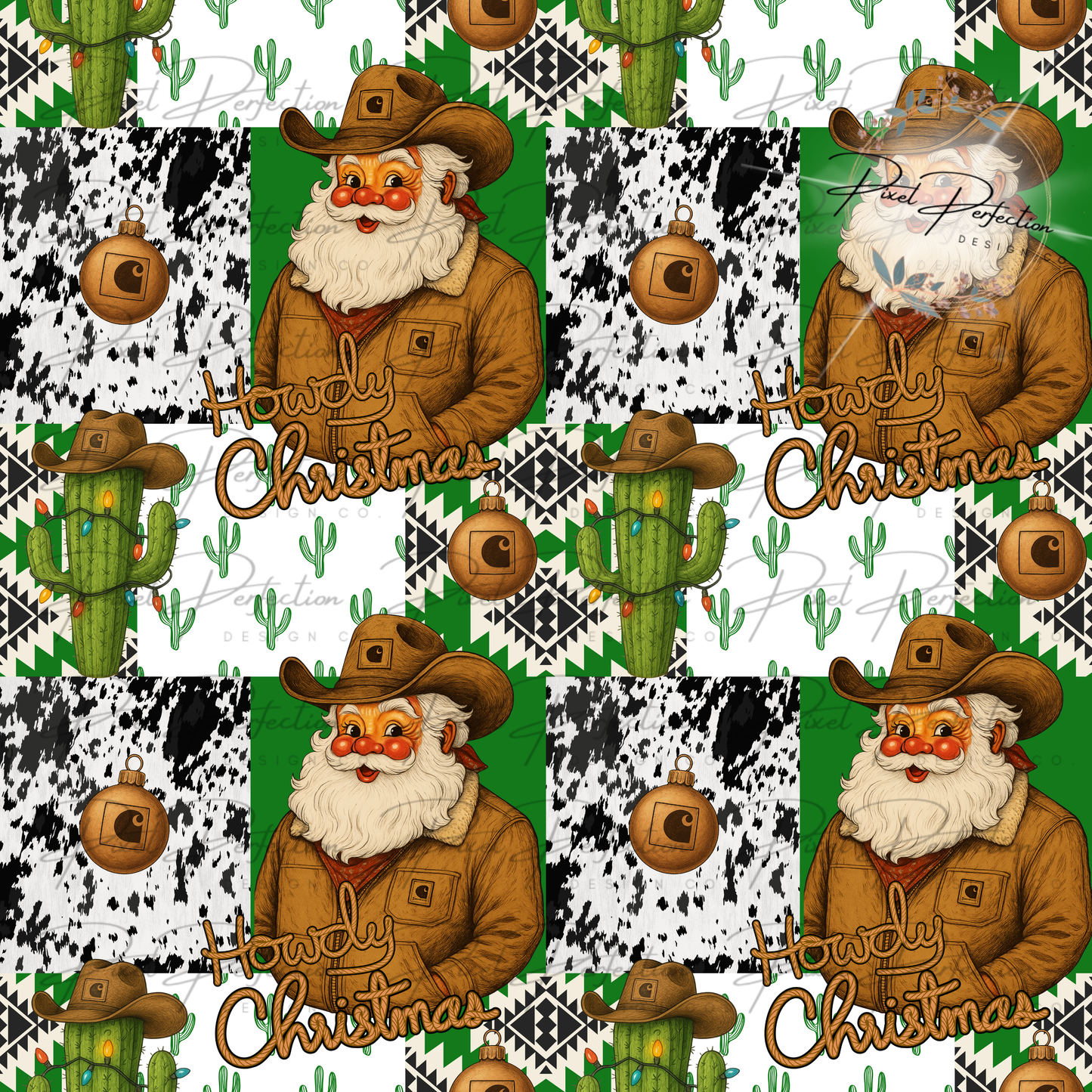 Howdy Christmas western blue collar Santa patchwork seamless