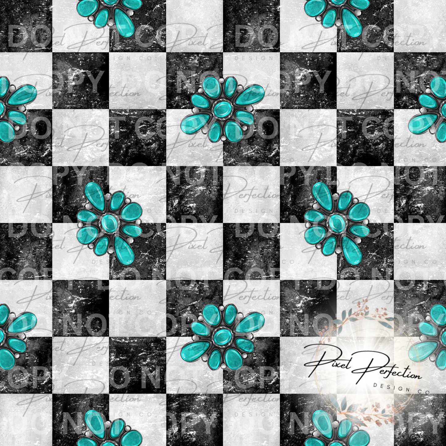 Western checkered and turquoise seamless