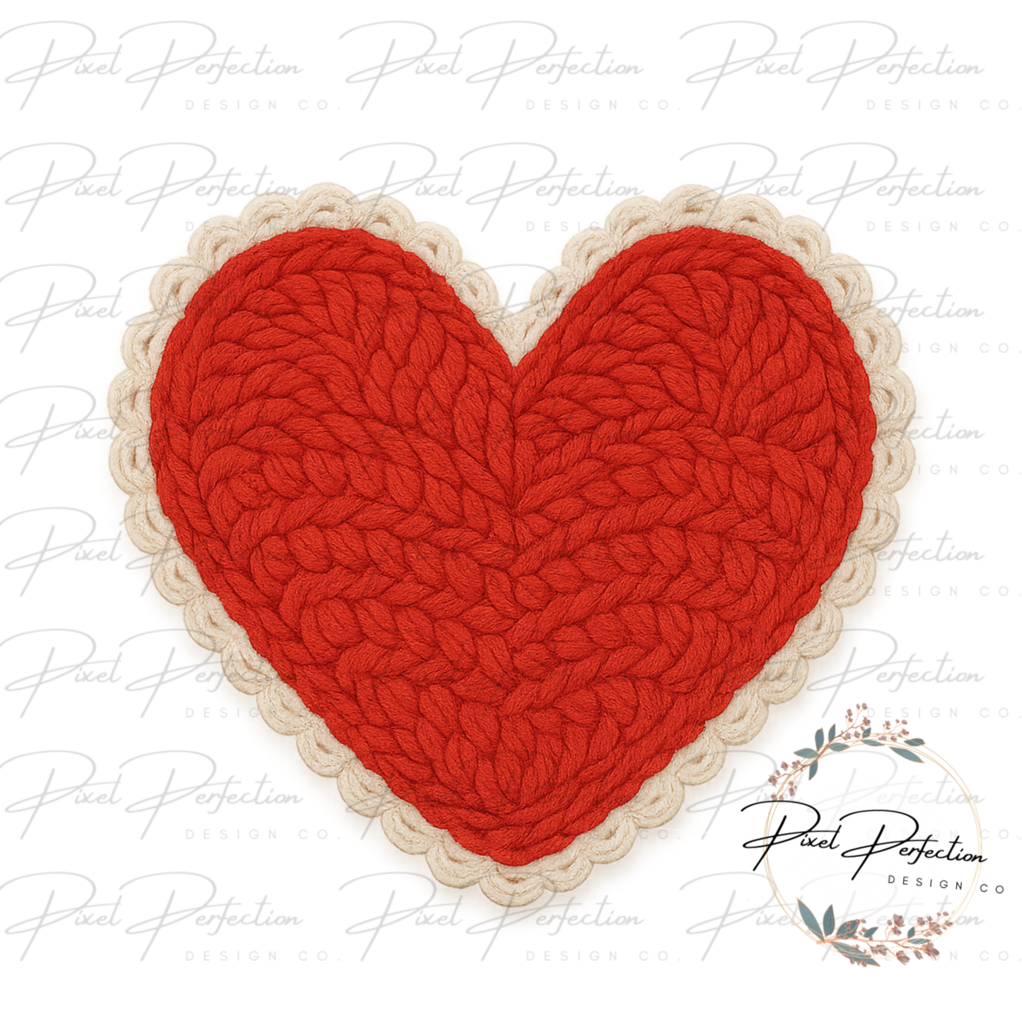 Red Yarn heart with lace png