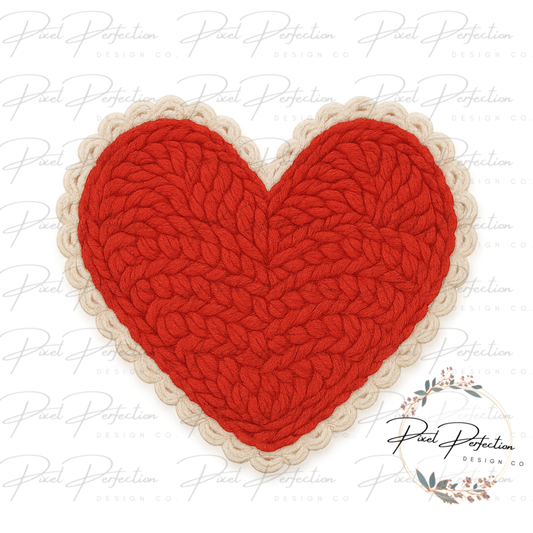 Red Yarn heart with lace png