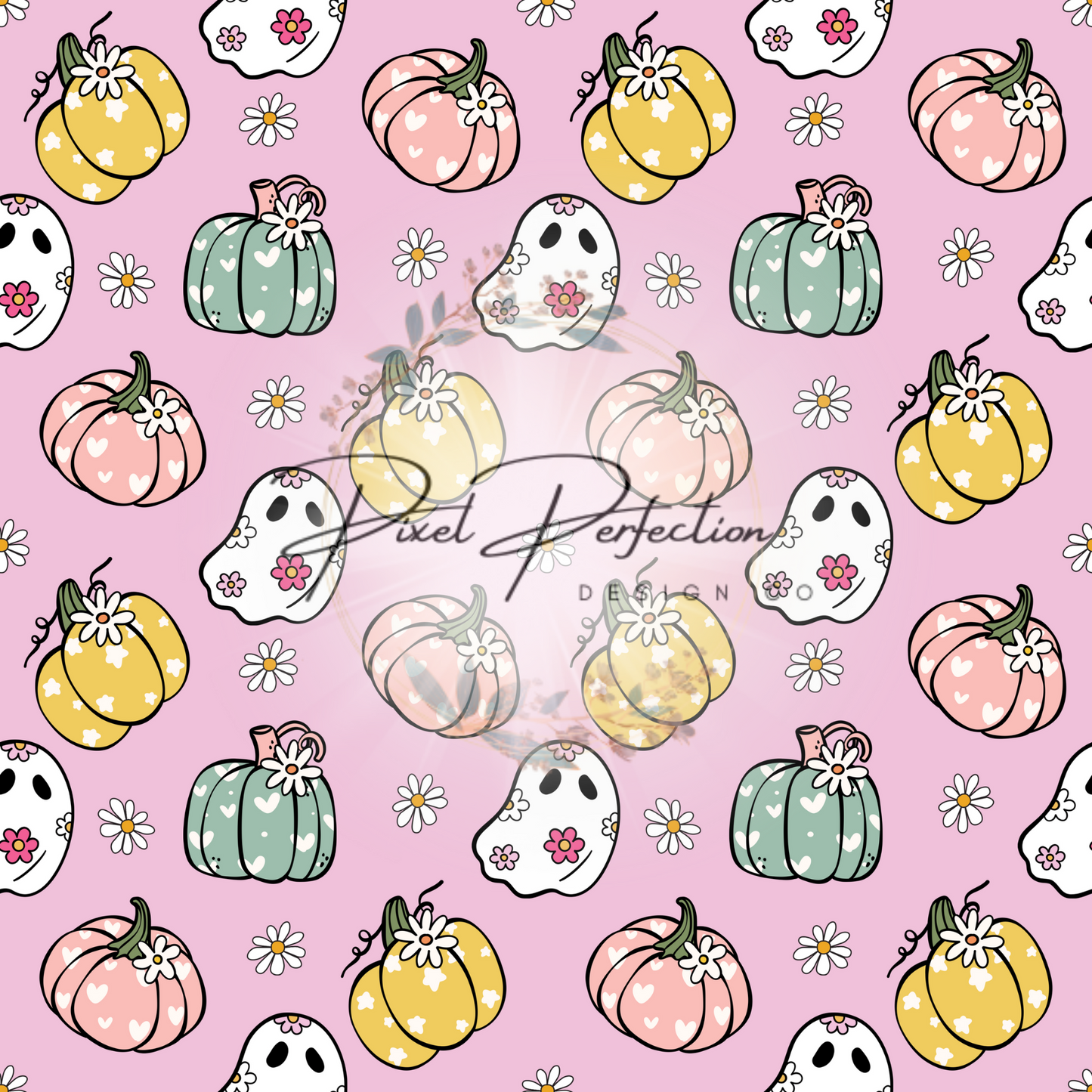 Groovy ghost and pumpkins seamless