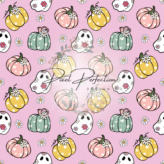 Groovy ghost and pumpkins seamless