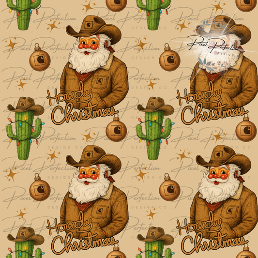 Howdy Christmas western blue collar Santa seamless