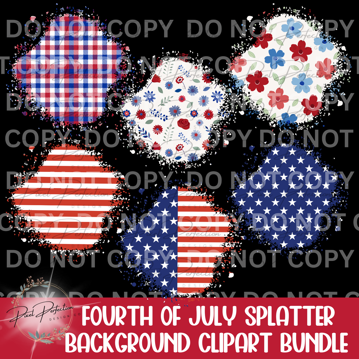 Fourth of July splatter background clipart bundle