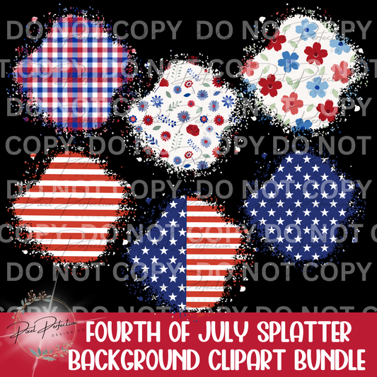 Fourth of July splatter background clipart bundle