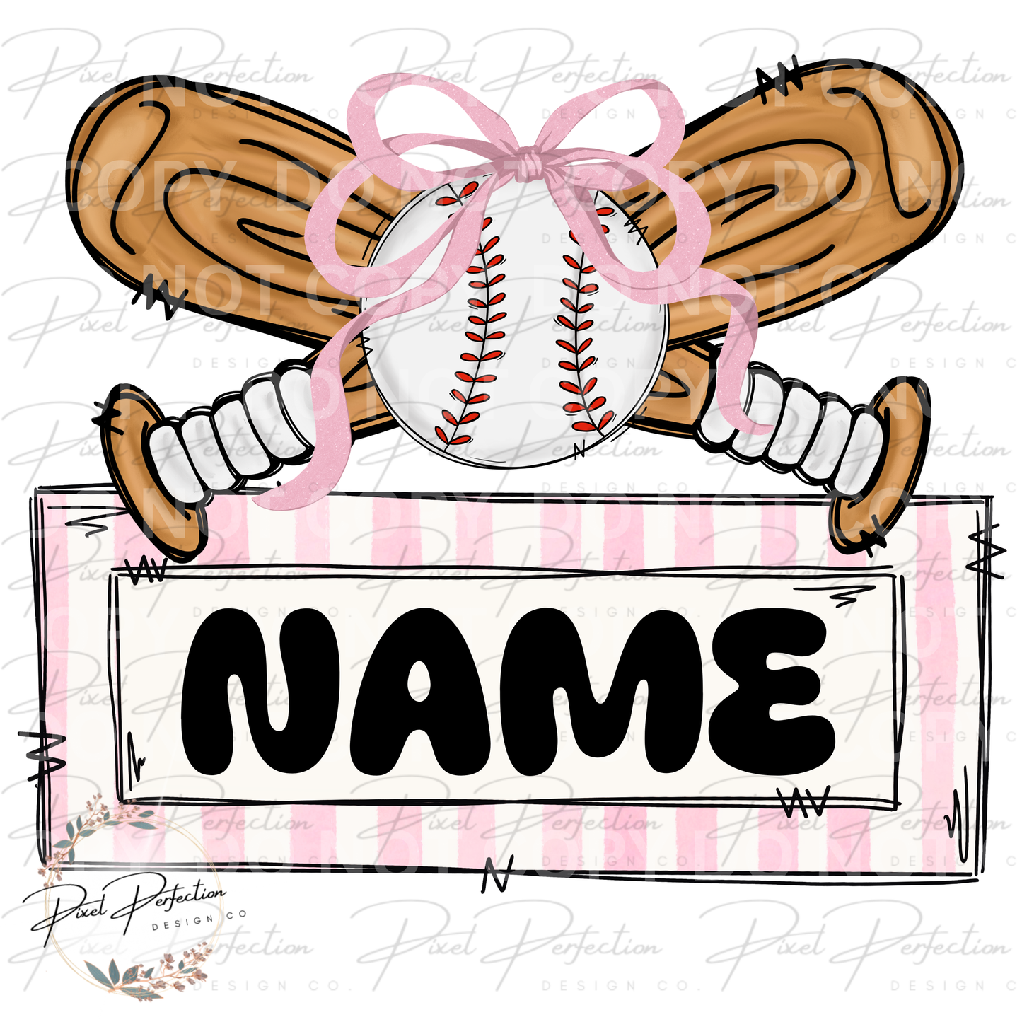 Girly Baseball bat and ball with bow name plate