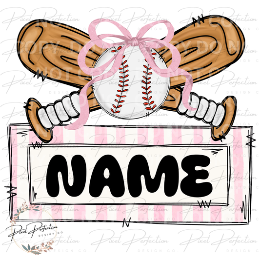 Girly Baseball bat and ball with bow name plate