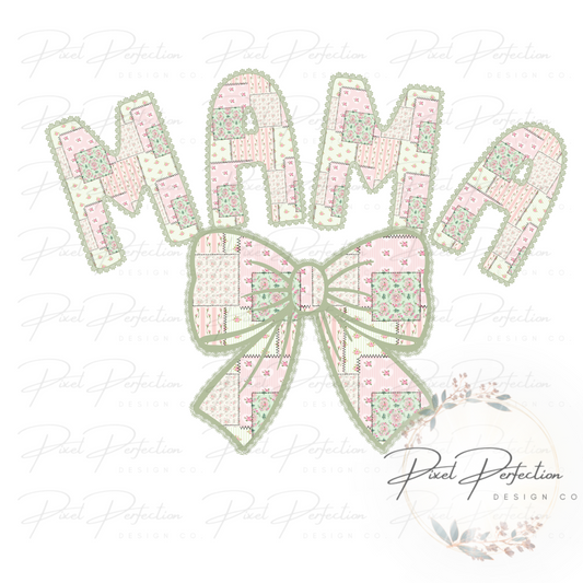 Mama with bow pink floral quilted patchwork PNG